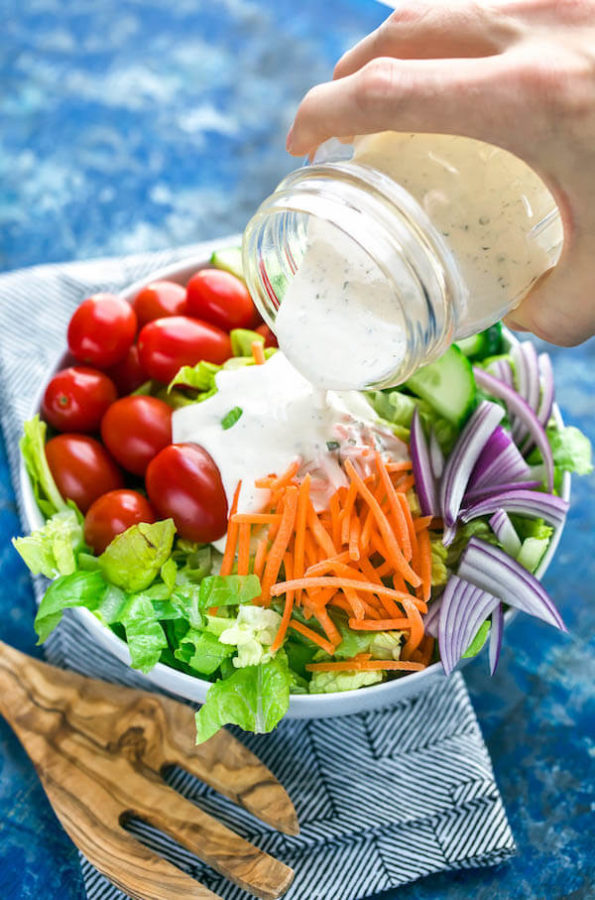 Ditch the sketchy processed bottled dressing and whip up this super quick, super easy, homemade keto ranch dressing (paleo, Whole30)!