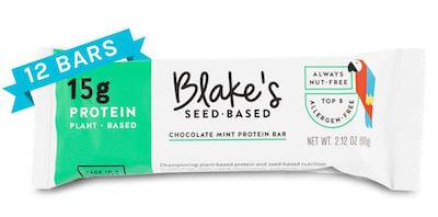 Mint-Chocolate flavored Blake's nut free protein bar.