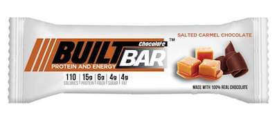 A chocolate flavored Built Bar nut free protein bar.