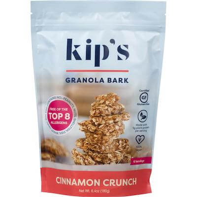 A bag of Kip's Granola Bark, cinnamon crunch flavor.