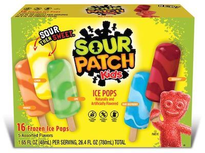 A box of Sour Patch Kids nut free popsicles.