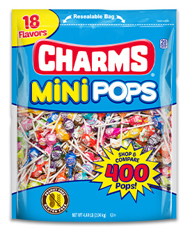 A bag of Charms Mini Pops, a nut free Halloween candy.