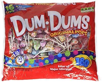 A bag of Dum Dum lollipops, a nut free Halloween candy.