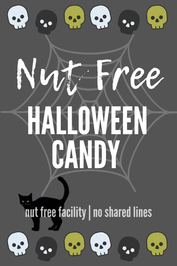 A spooky graphic with text overlay: Nut Free Halloween Candy.