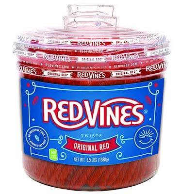A big tub of Red Vines