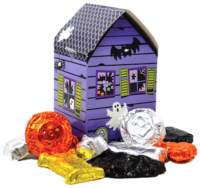 A haunted house filled with nut free chocolates from Vermont Nut Free.
