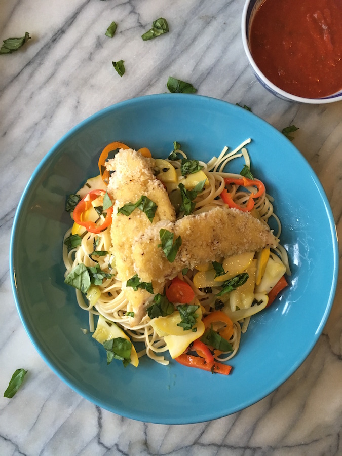 Breaded Chicken Fingers Pasta Bowl | flavorpalooza.com