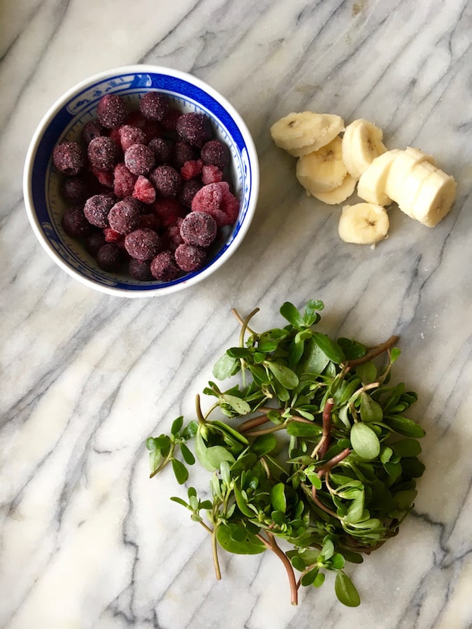 purslane blueberry banana smoothie ingredients | flavorpalooza.com