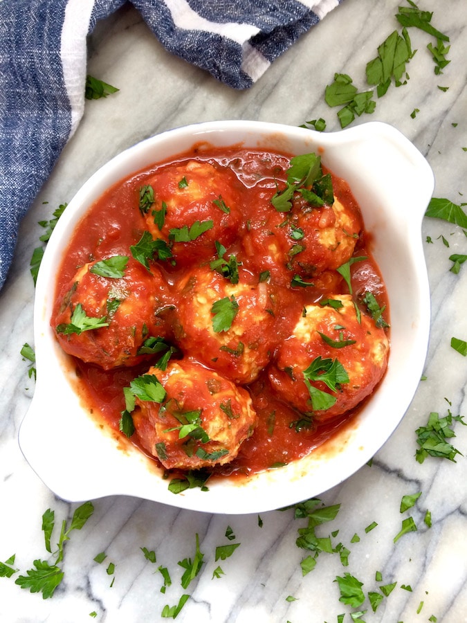 A bowl of gluten free, sweet turkey meatballs.