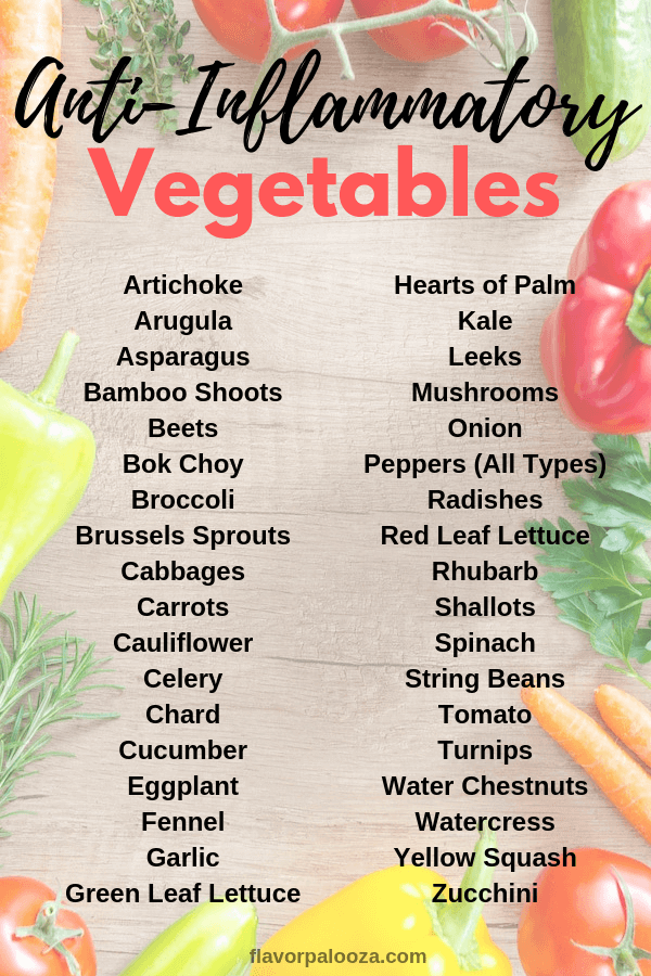 On an anti-inflammatory diet? Here's a complete list of anti-inflammatory vegetables to choose from.