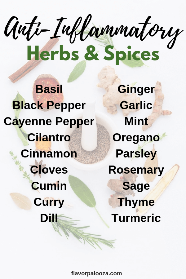 On an anti-inflammatory diet? Here's a complete list of anti-inflammatory spices and herbs to choose from.