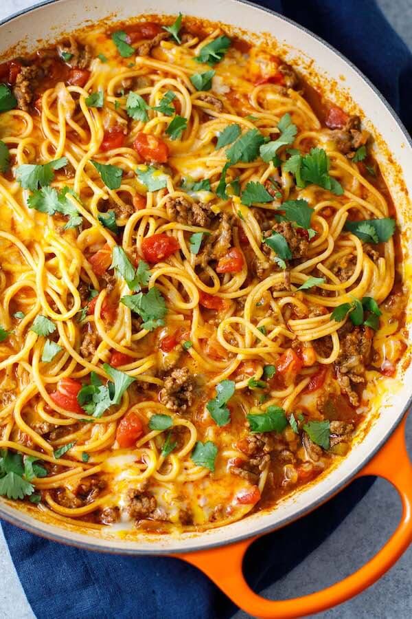 This tasty taco spaghetti is a wonderful dinner idea for busy families. You're going to love this spin on traditional spaghetti!
