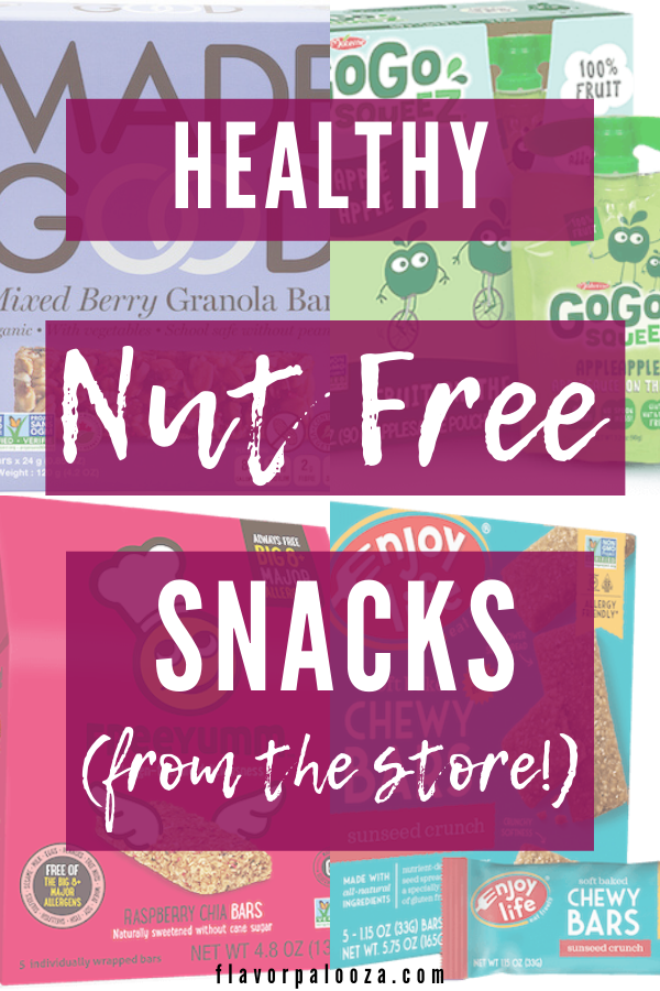 A collage featuring four healthy nut free snack brands.