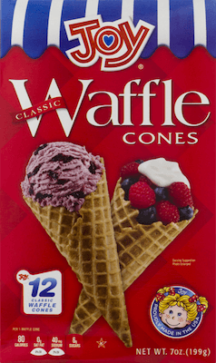 A box of Joy brand waffle cones.