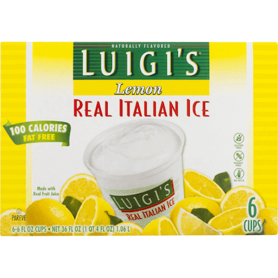 A box of Luigi's Real Italian Ice cups, lemon flavored.