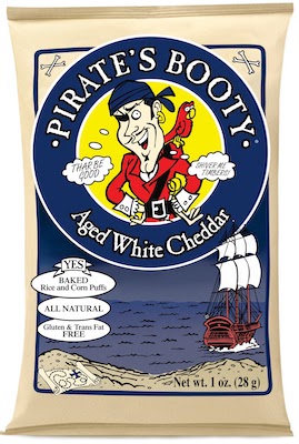 A bag of Pirate's Booty, a nut free snack.