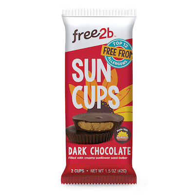 A package of Free2b dark chocolate sun cups.